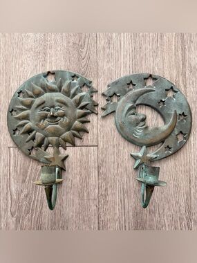 Vintage Partylite Sun and Moon Metal Wall sconces candle holders